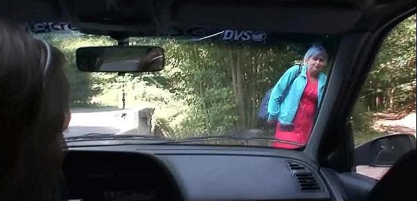  Hitchhiking old granny gets used in the car